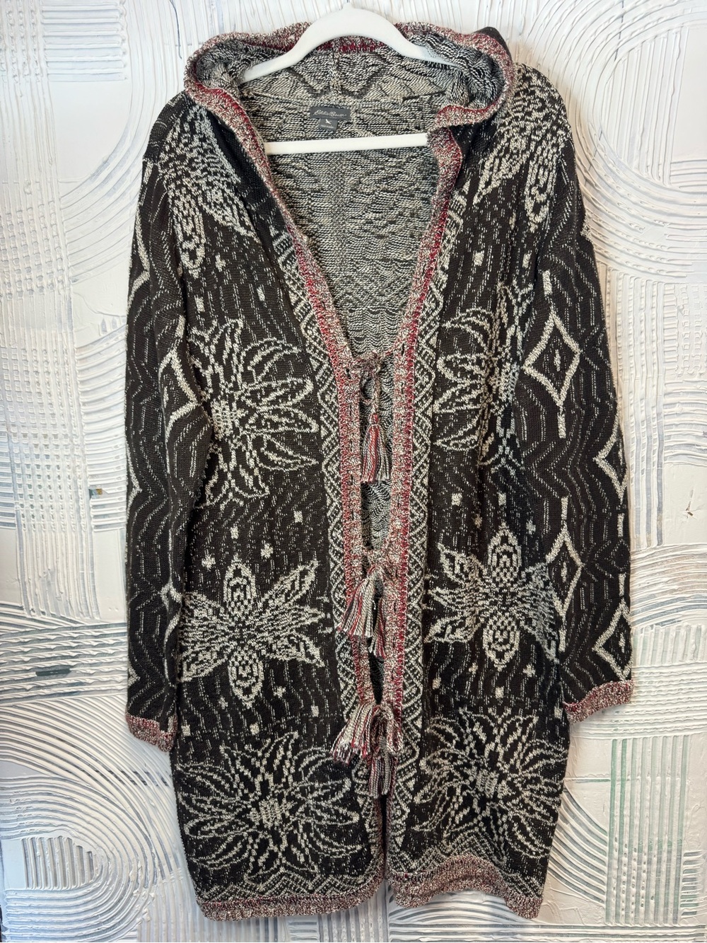 Eddie Bauer Black and Cream Marled Knit Cardigan